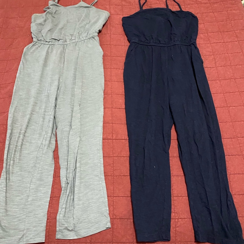 2 size sm 100% cotton rompers. Gently used. Old Navy. Black and Olive green